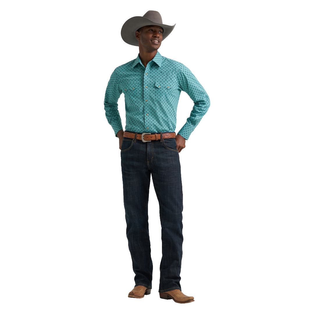 Wrangler Men's Retro® Turquoise Diamond Print Snap Shirt 112385603