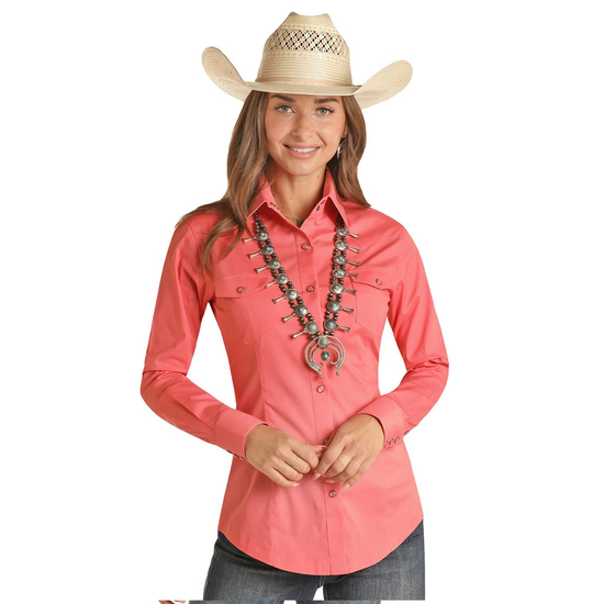 Panhandle® Ladies Solid Peach Snap Button Down Shirt PSWSOSR0LT-96