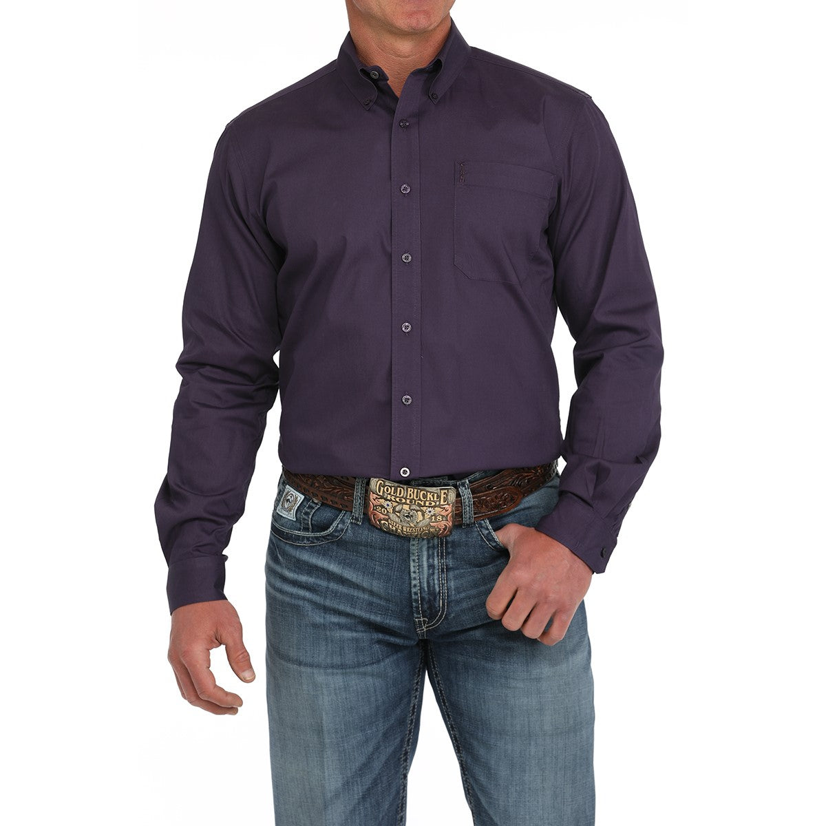 Cinch Men's Solid Purple Modern Fit Button Down Shirt MTW1347125