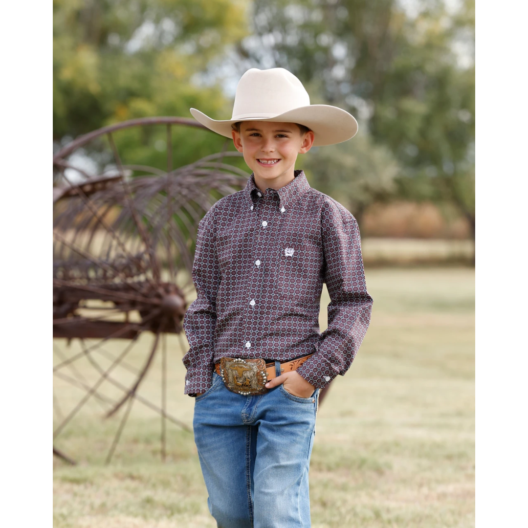 Cinch Boy's Youth Purple Printed Button Down MTW7060433