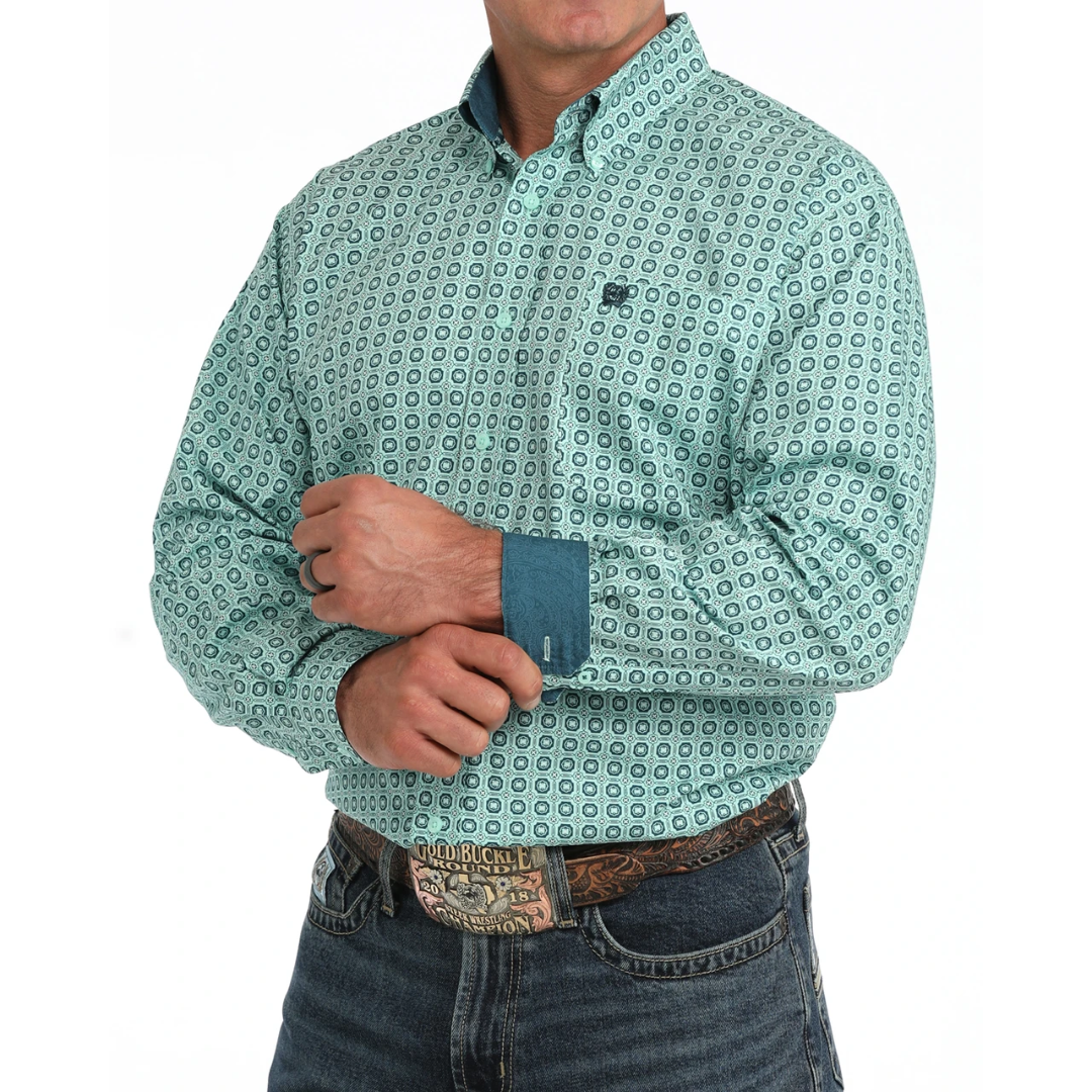 Cinch Men's Blue Printed Button Down MTW1106167