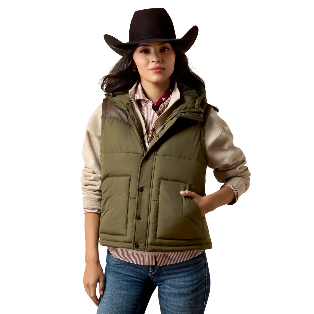 Ariat Ladies Ivy Green Chicory Coffee Frontier Puffer Vest 10079321