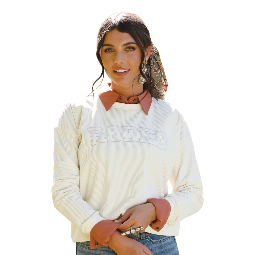 Cruel Denim Ladies Cream 'Rodeo' Ribbed Knit Sweatshirt CWK7502004