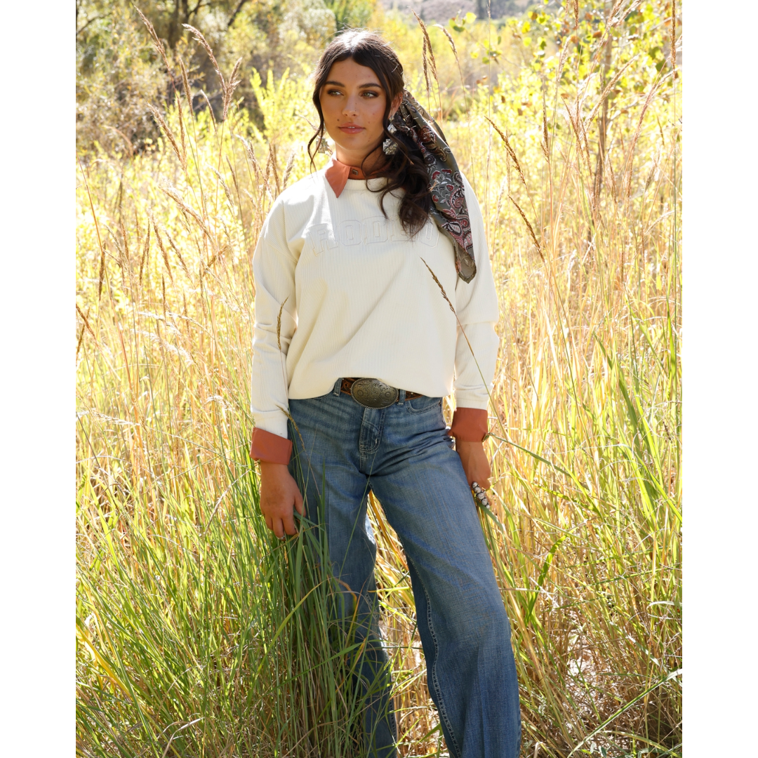Cruel Denim Ladies Cream 'Rodeo' Ribbed Knit Sweatshirt CWK7502004
