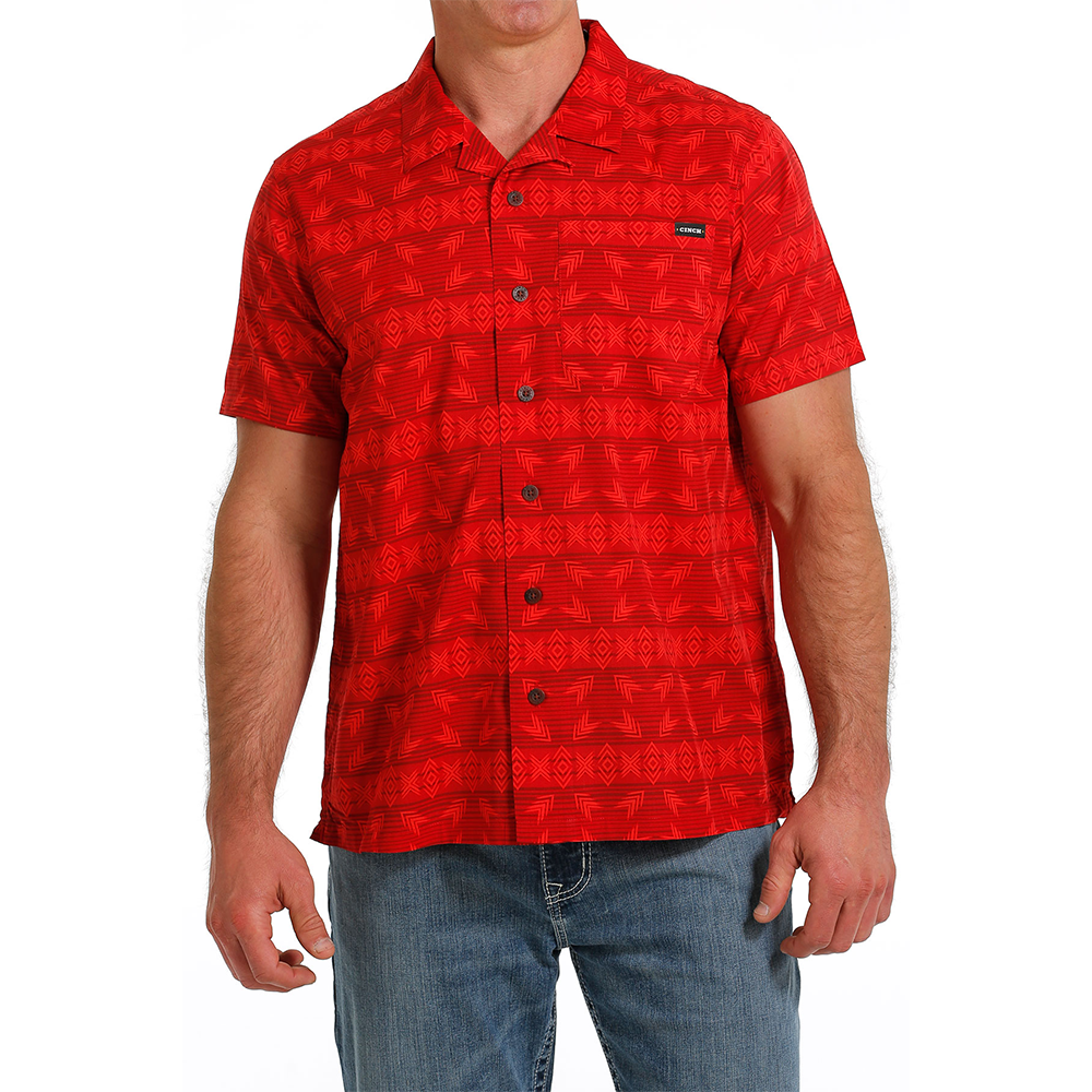Cinch Men's Red Geometric Stripe Camp Shirt MTW1401033