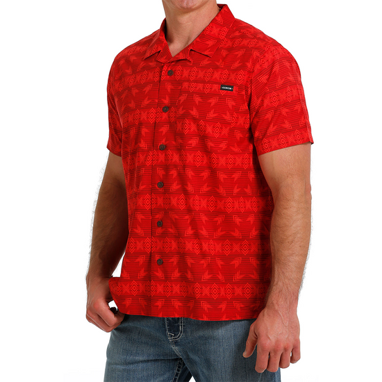 Cinch Men's Red Geometric Stripe Camp Shirt MTW1401033
