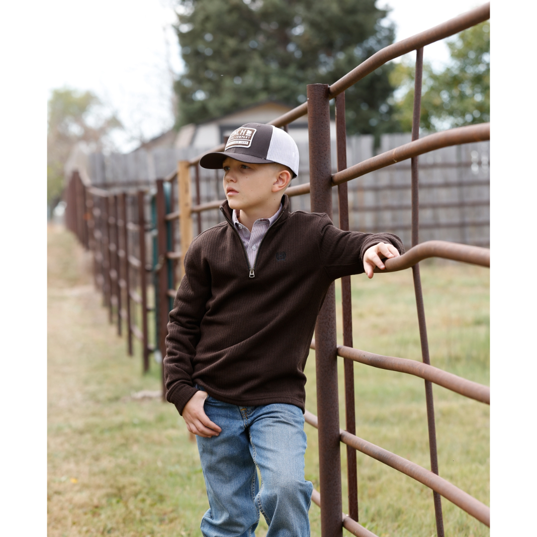 Cinch Youth Boy's Brown 1/4 Zip Ribbed Knit Pullover MWK7980004