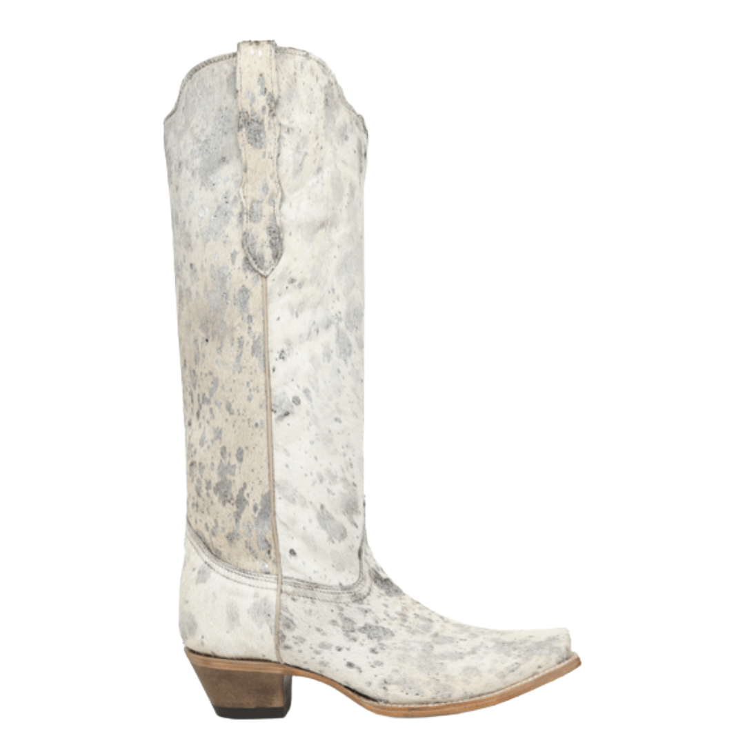 Corral Ladies Bone Hair Leather Silver Paint-Splatter Tall Top Western Boot Z5595