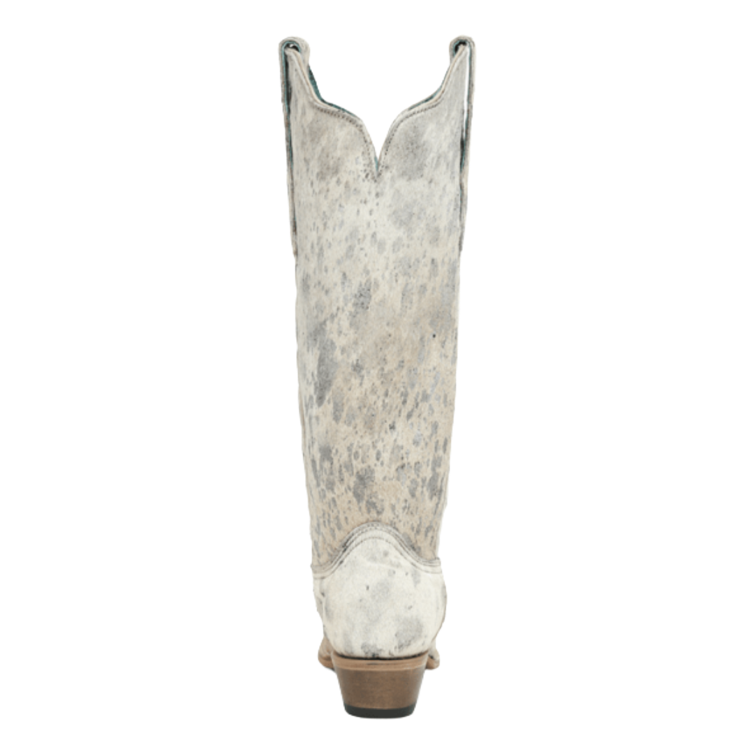 Corral Ladies Bone Hair Leather Silver Paint-Splatter Tall Top Western Boot Z5595