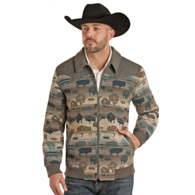 Panhandle Men's Buffalo Wool Grey Bomber Jacket DM92C01474