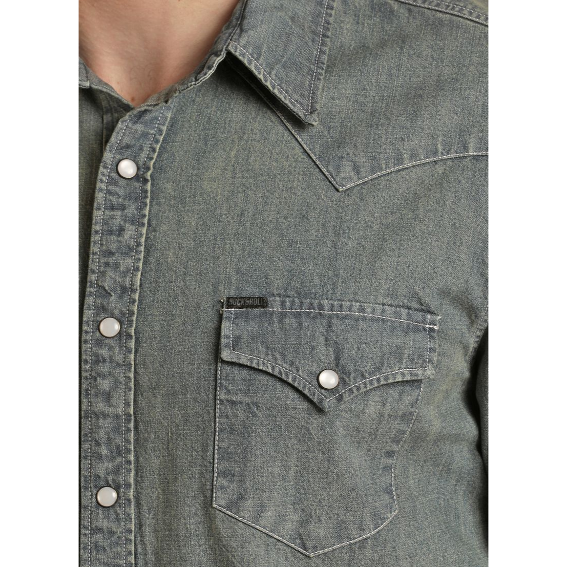 Rock & Roll Denim Men's Solid Dark Denim Snap Button Shirt BMN2S02550