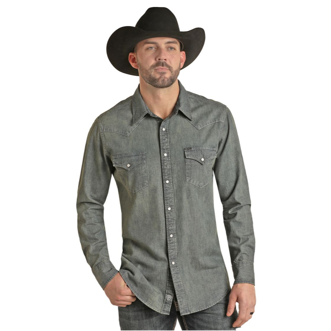 Rock & Roll Denim Men's Solid Dark Denim Snap Button Shirt BMN2S02550