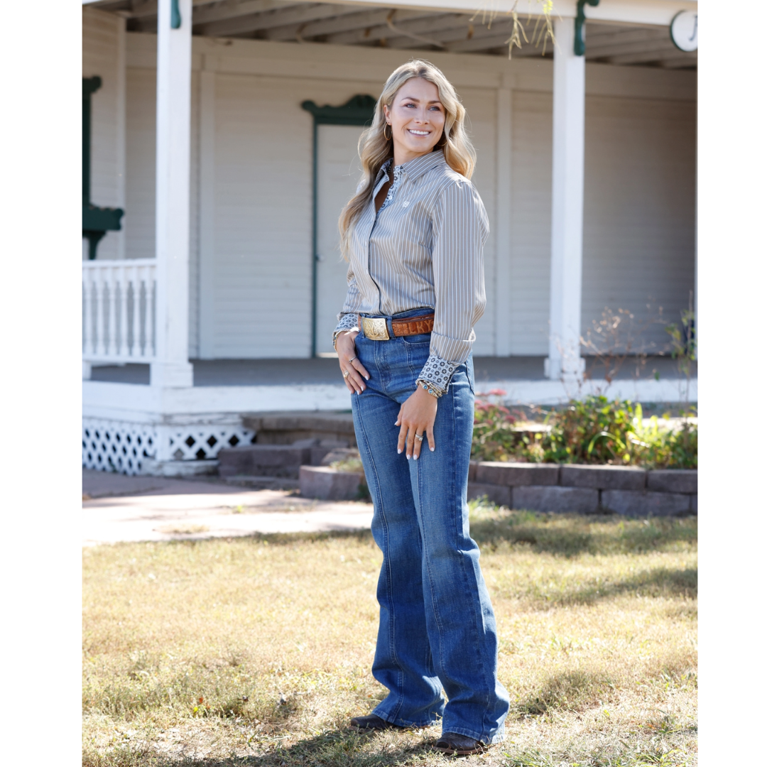 Cinch Ladies Brown Striped Button Down MSW9165092