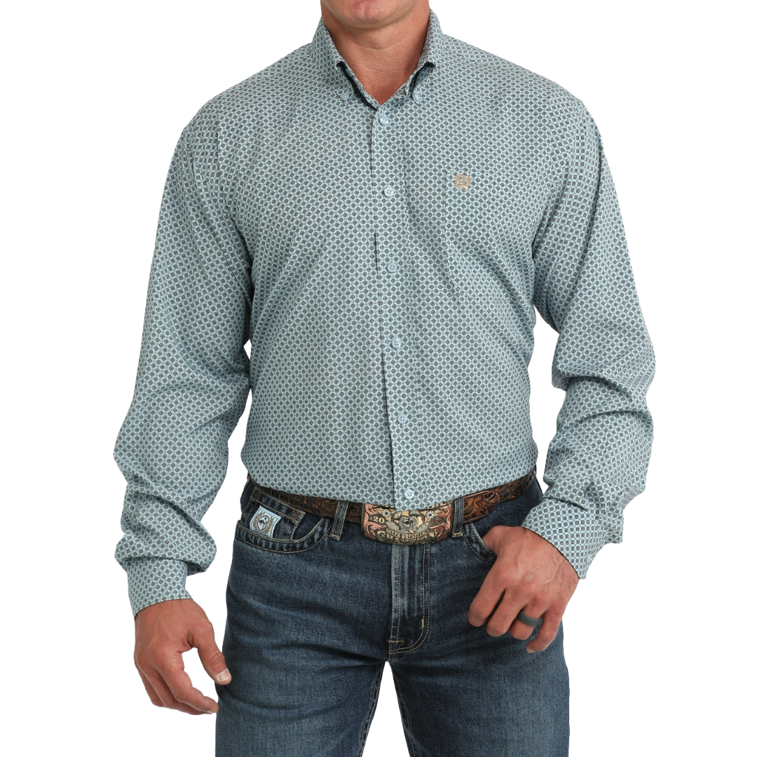 Cinch Mens Light Blue Printed Arenaflex Button Down Shirt MTW1106151