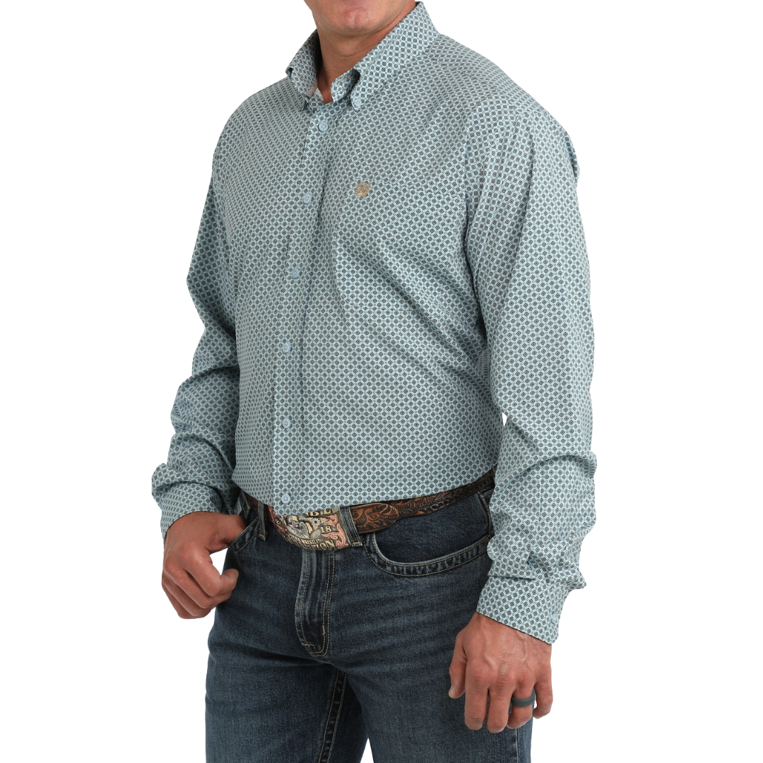 Cinch Mens Light Blue Printed Arenaflex Button Down Shirt MTW1106151