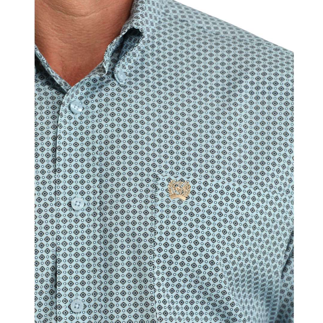 Cinch Mens Light Blue Printed Arenaflex Button Down Shirt MTW1106151