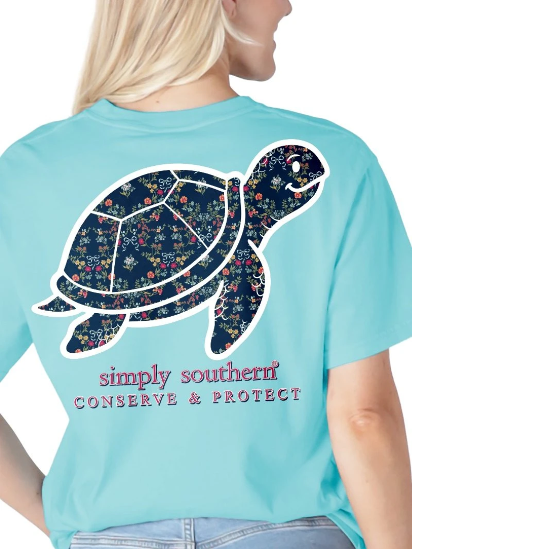 Simply Southern Ladies Agean Sea Turtle Tracking T-Shirt SS-TRACKT1-FLRL-AGEAN