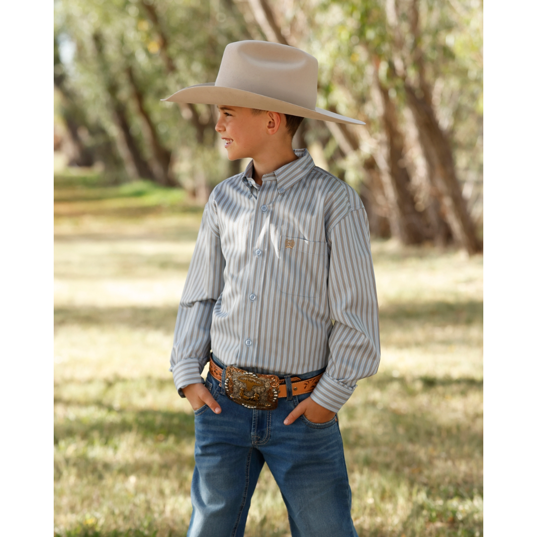 Cinch Boys Youth Light Blue Striped Button Down MTW7060428