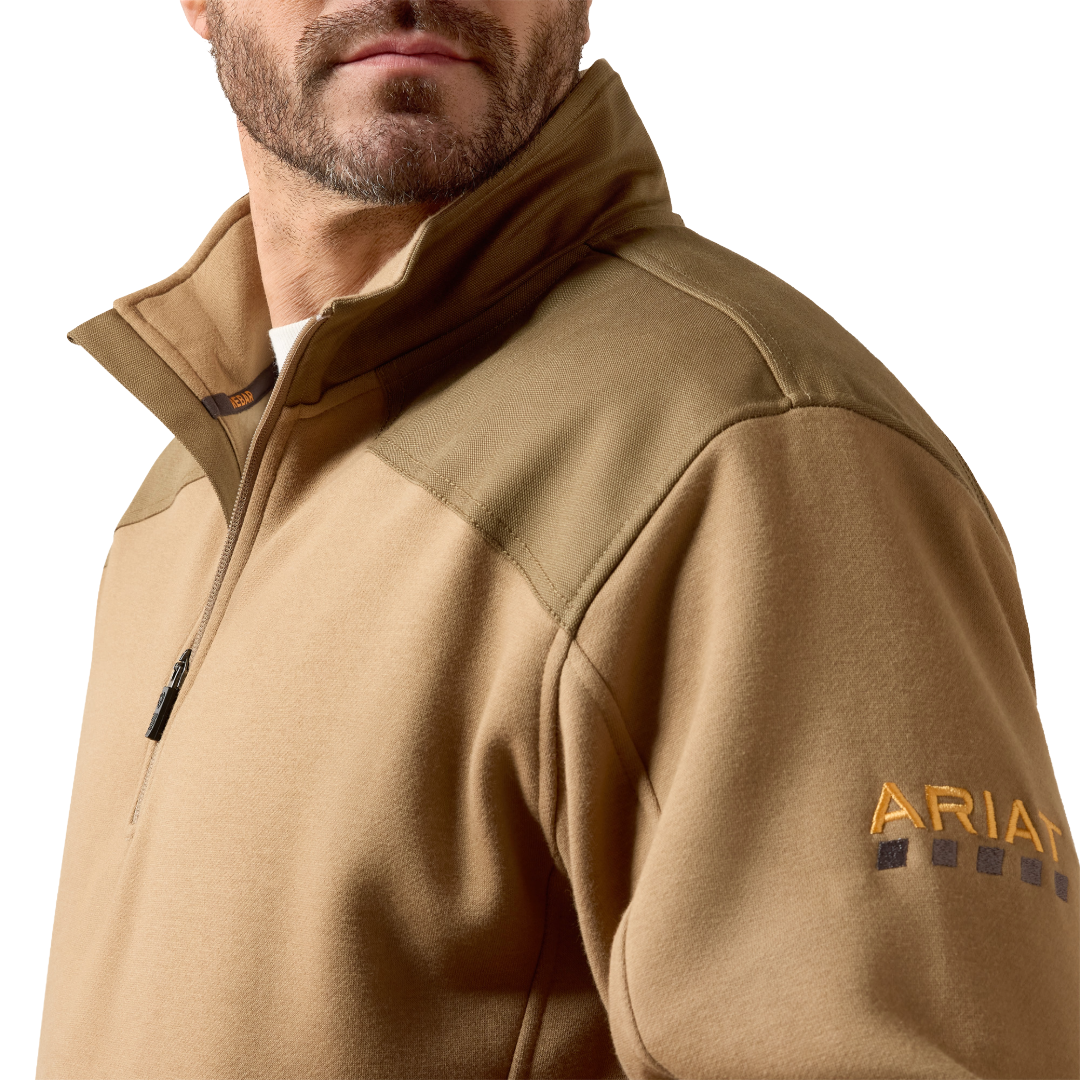 Ariat Mens Rebar Field Khaki Workman Duracanvas 1/4 Zip Sweatshirt 10079171