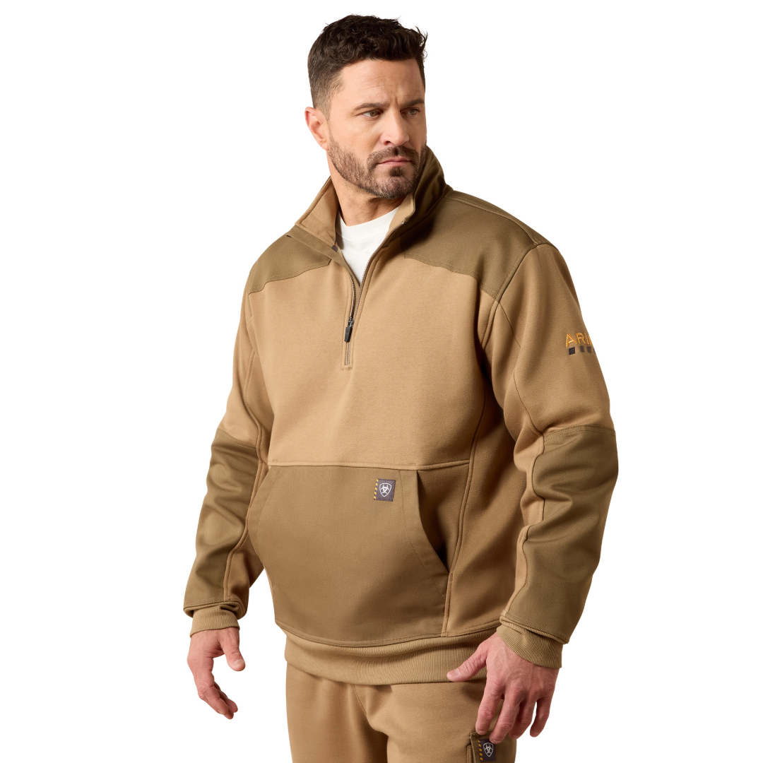 Ariat Mens Rebar Field Khaki Workman Duracanvas 1/4 Zip Sweatshirt 10079171