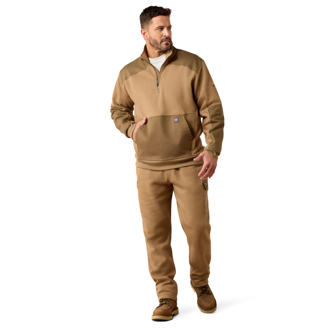 Ariat Mens Rebar Field Khaki Workman Duracanvas 1/4 Zip Sweatshirt 10079171