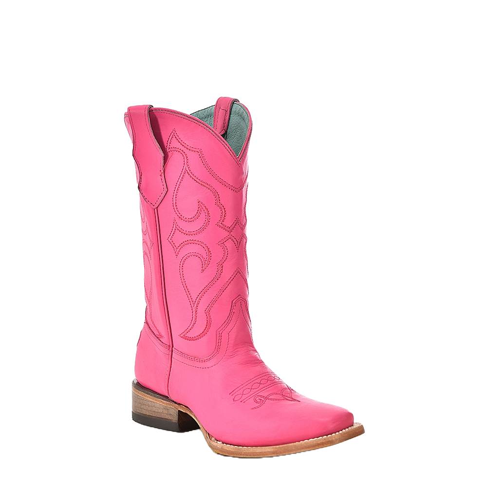 Corral Girl's Embroidery Square Toe Fuchsia Leather Boots T0166