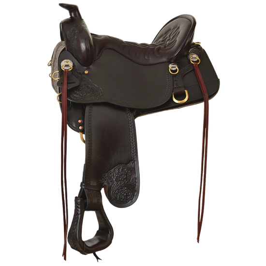 Load image into Gallery viewer, Tucker 16.5&amp;quot; High Plains Trail Saddle with Chrome Hardware

