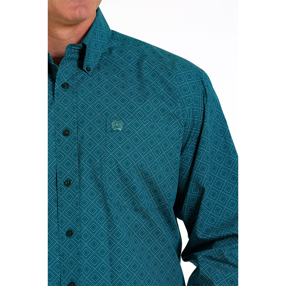 Load image into Gallery viewer, Cinch Men&amp;#39;s Teal Diamond Print Button Down Shirt MTW1105579
