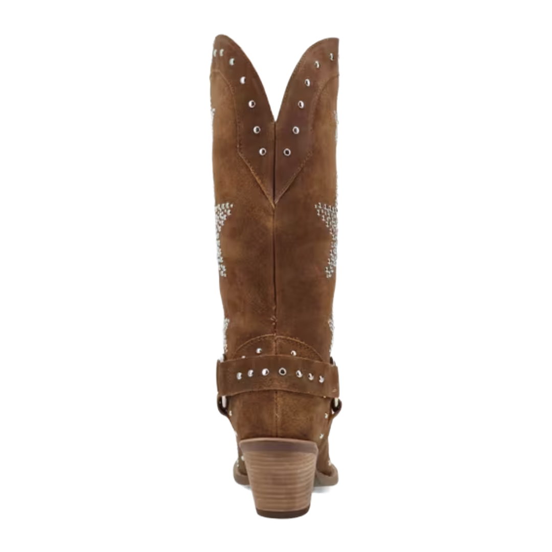 Dingo Ladies Lucky Stars Brown Suede Leather Harness Western Boot DI2350-BN