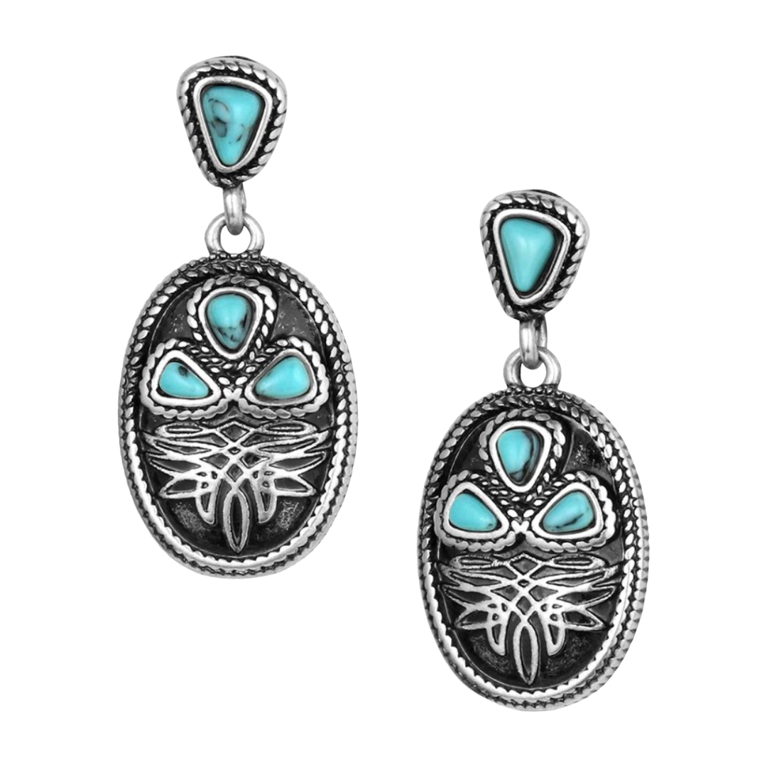 Montana Silversmiths Ladies Silver Boot Stitch Turquoise Earrings ER6604