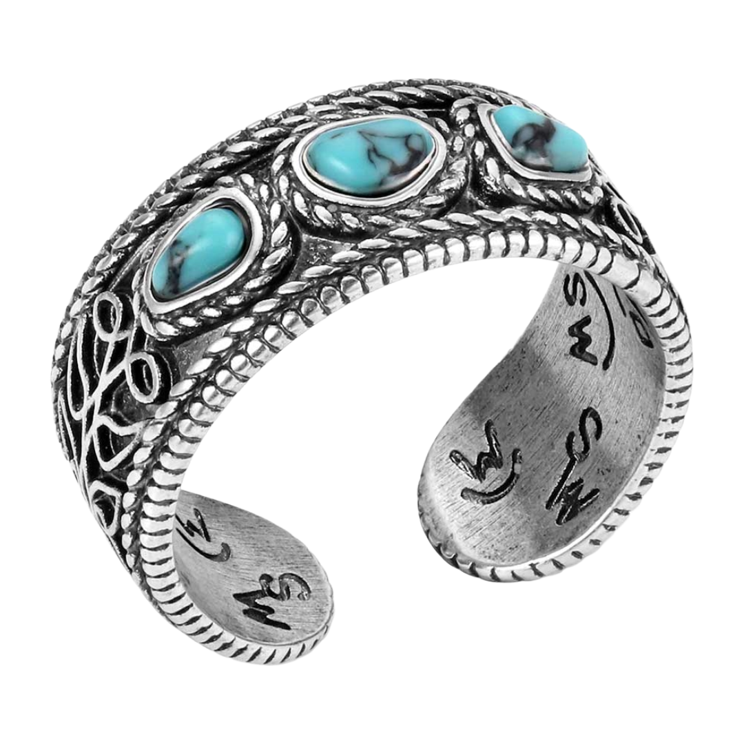 Montana Silversmiths Ladies Silver Boot Stitch Turquoise Open Ring RG6604