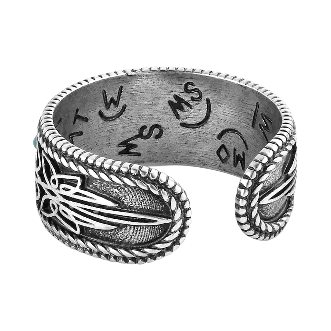 Montana Silversmiths Ladies Silver Boot Stitch Turquoise Open Ring RG6604