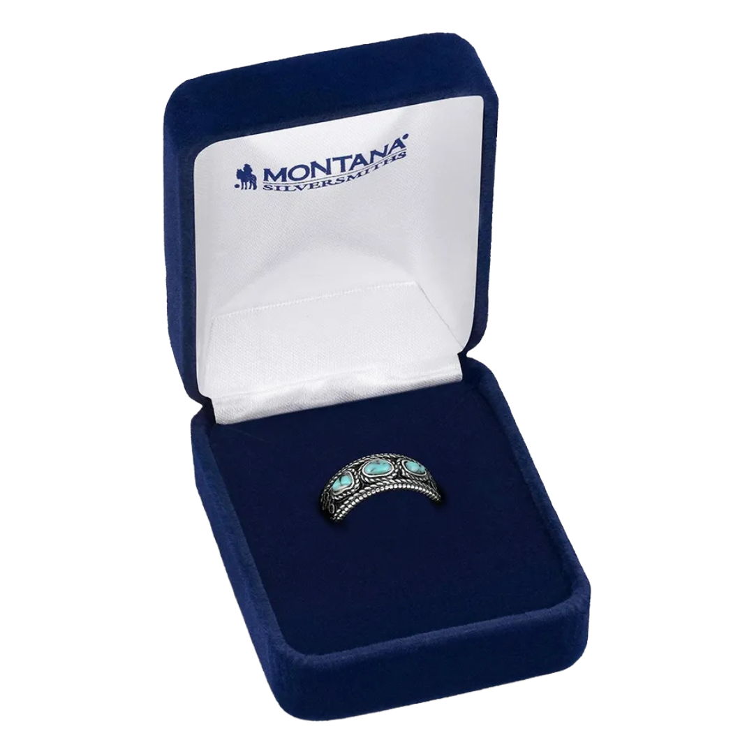 Montana Silversmiths Ladies Silver Boot Stitch Turquoise Open Ring RG6604
