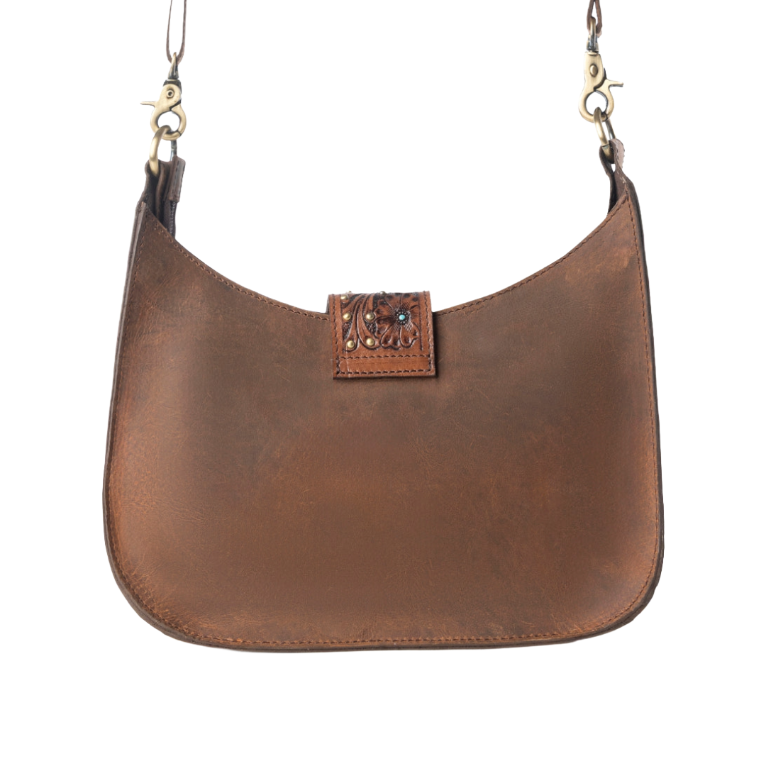 Myra Ladies Santa Fe Brown With Hairon Studded & Handtooled Bag S-14362
