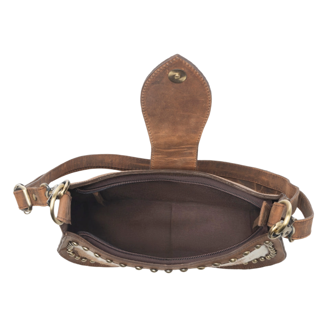 Myra Ladies Santa Fe Brown With Hairon Studded & Handtooled Bag S-14362