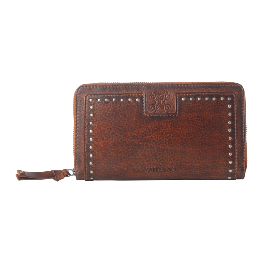 Myra Ladies Zidana Astra Studded Ember Red Veg Tanned Leather Wallet S-13872