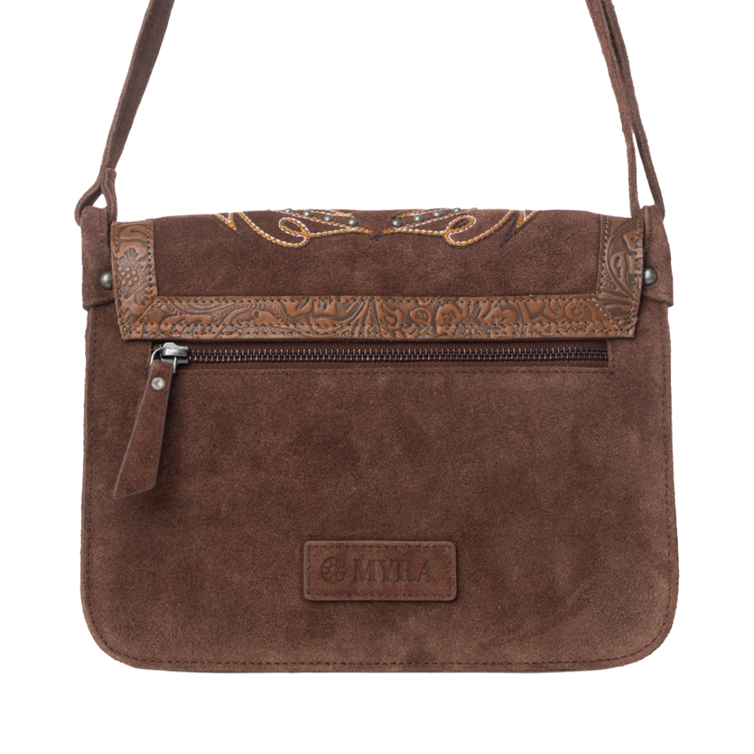 Myra Ladies Amberwood Chestnut Brown Suede Leather Boot Embroidered Bag S-13378