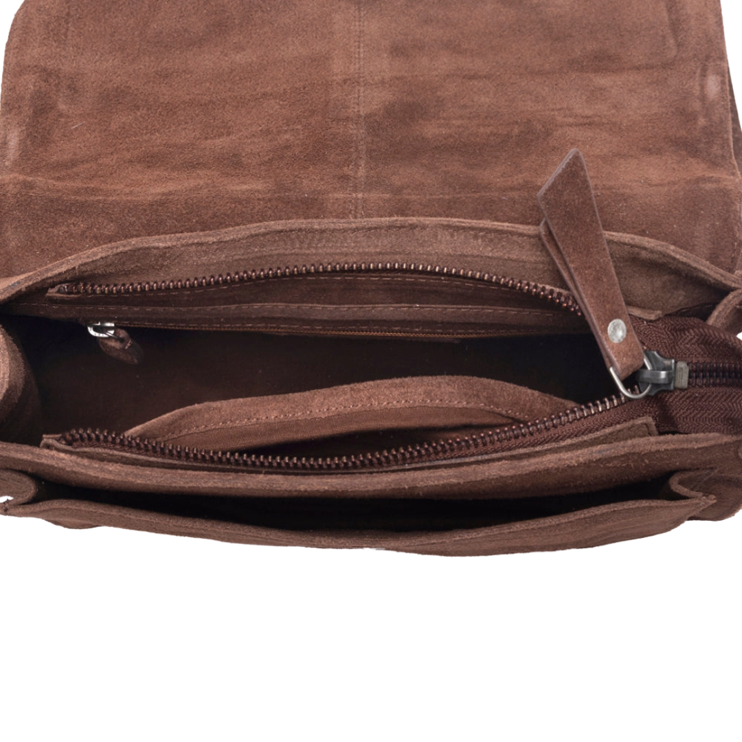 Myra Ladies Amberwood Chestnut Brown Suede Leather Boot Embroidered Bag S-13378