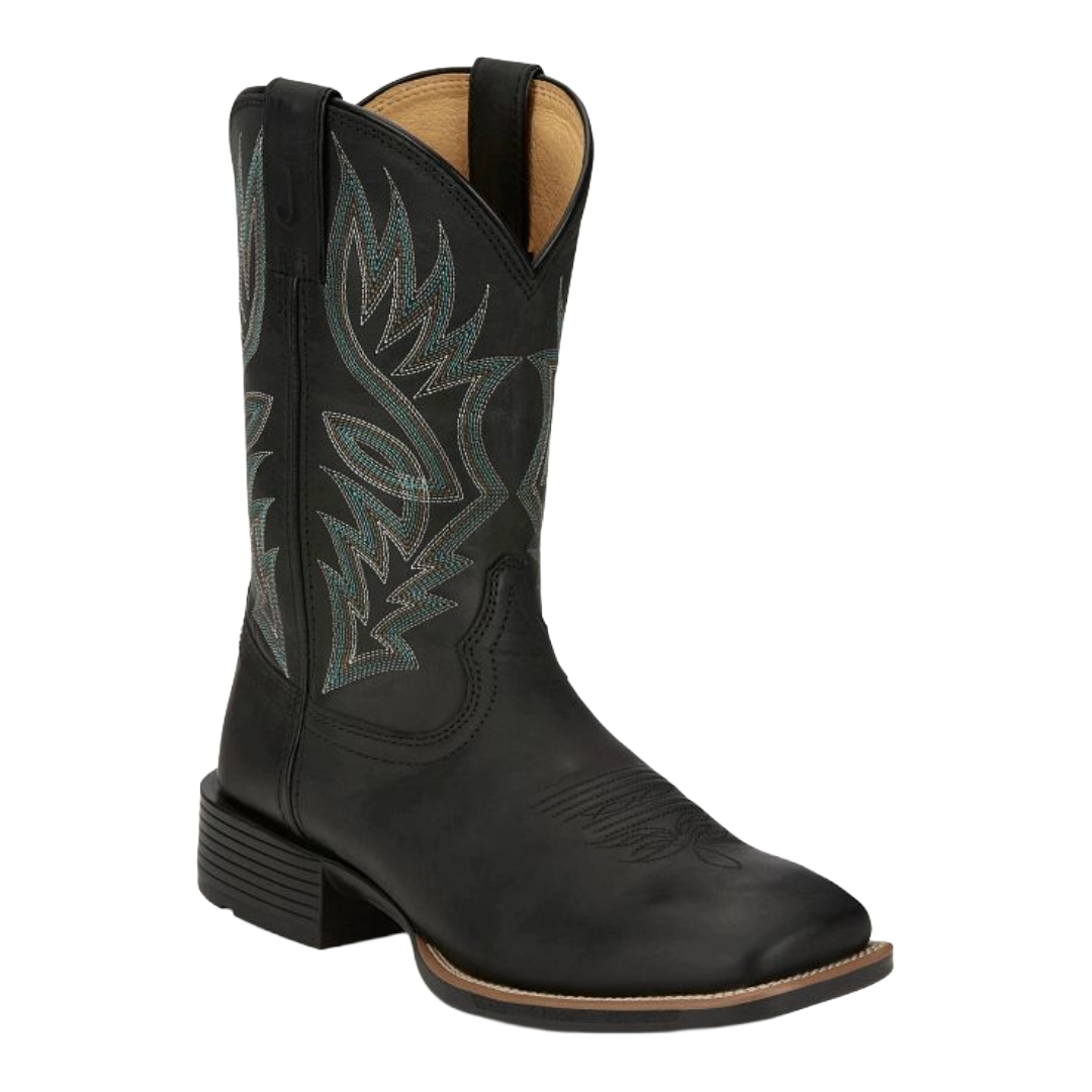 Justin Men's Zeke Black 11" Wide Square Toe Western Boot UN7132