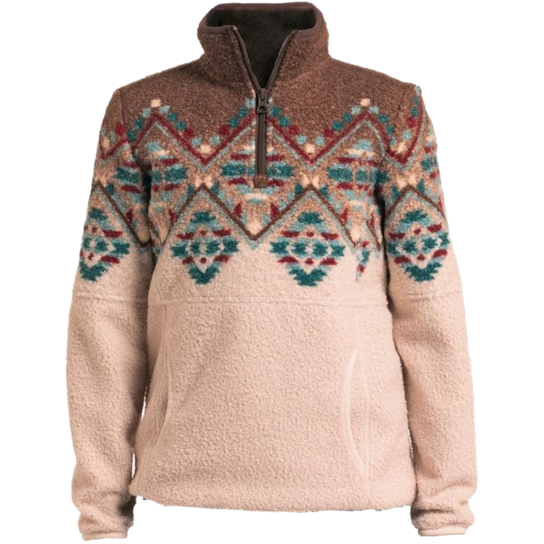 Powder River Outfitters Youth Girl's Teal Aztec Border Pullover DG91C09296