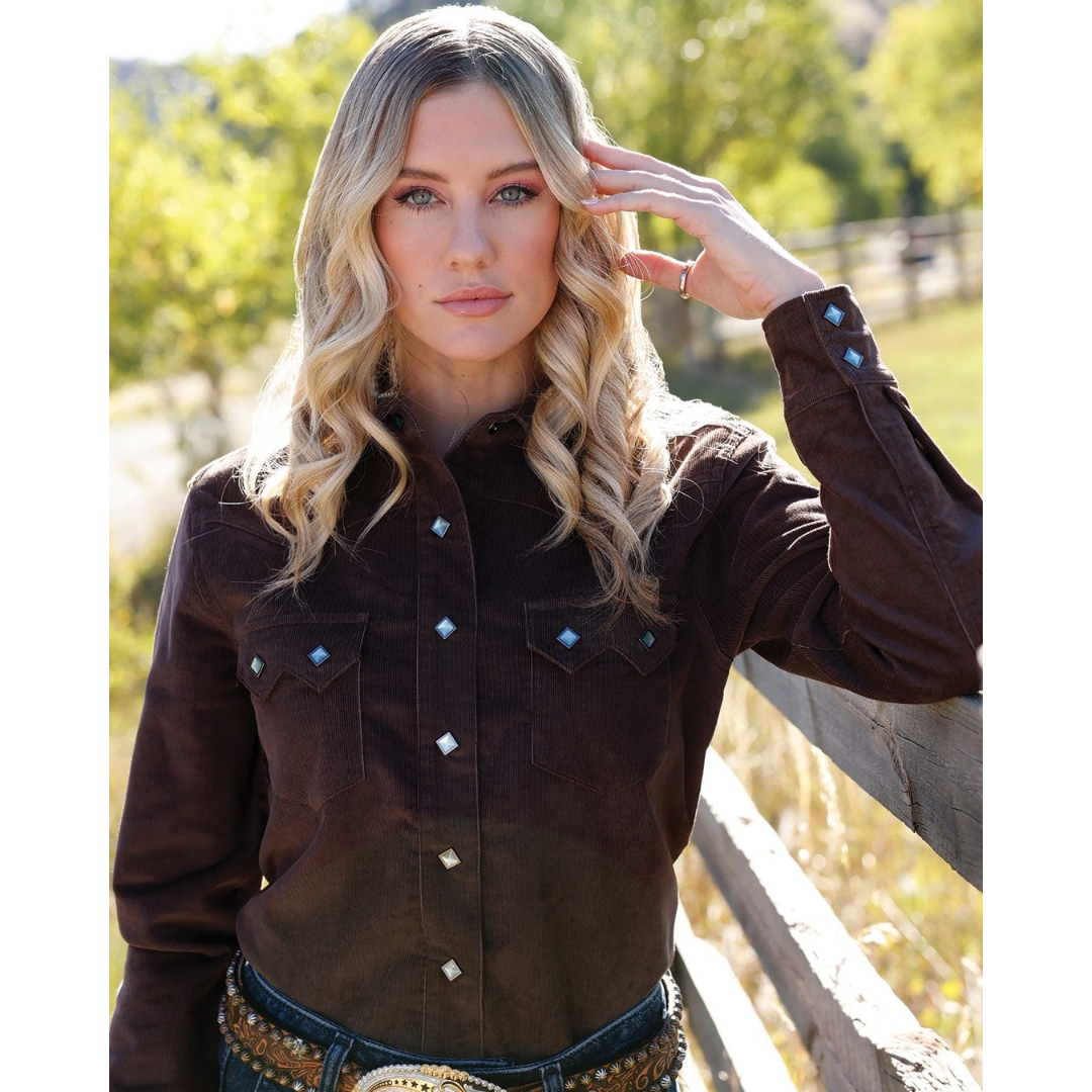 Cinch Ladies Brown Corduroy Concho Snap Shirt CTW7548001