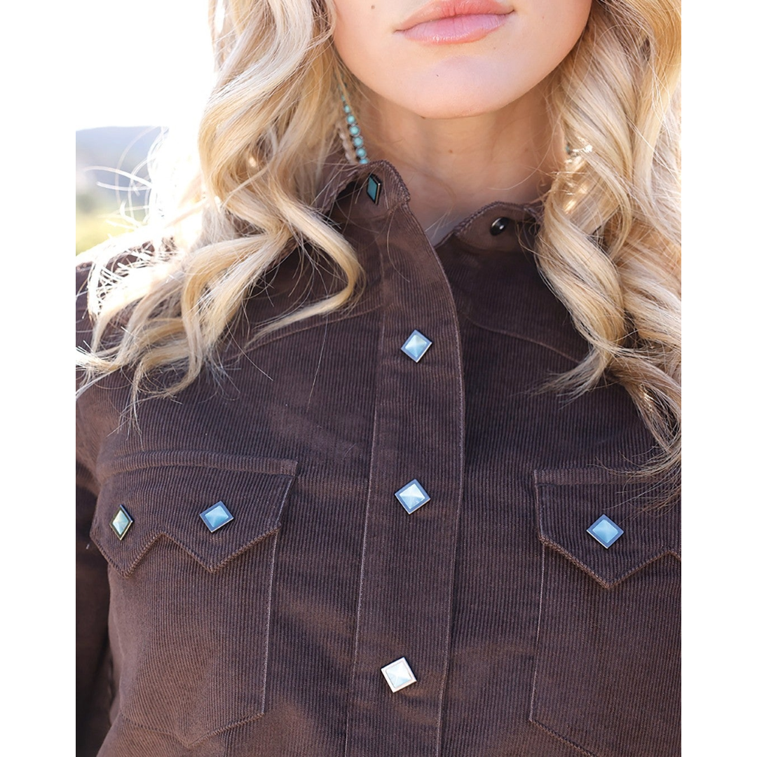 Cinch Ladies Brown Corduroy Concho Snap Shirt CTW7548001