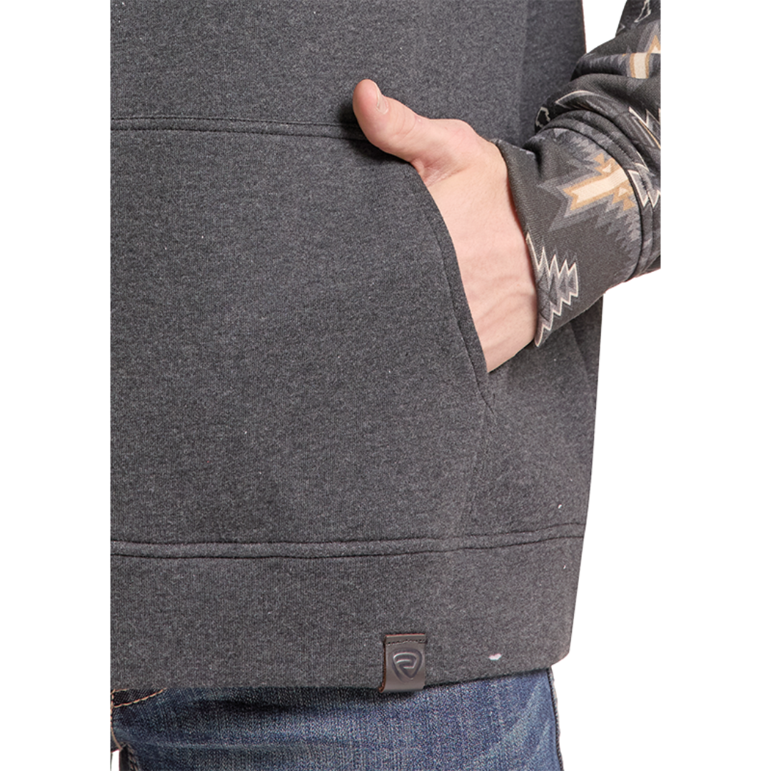 Rock & Roll Denim Men's Black Aztec Print Colorblock Hoodie BM94T09626