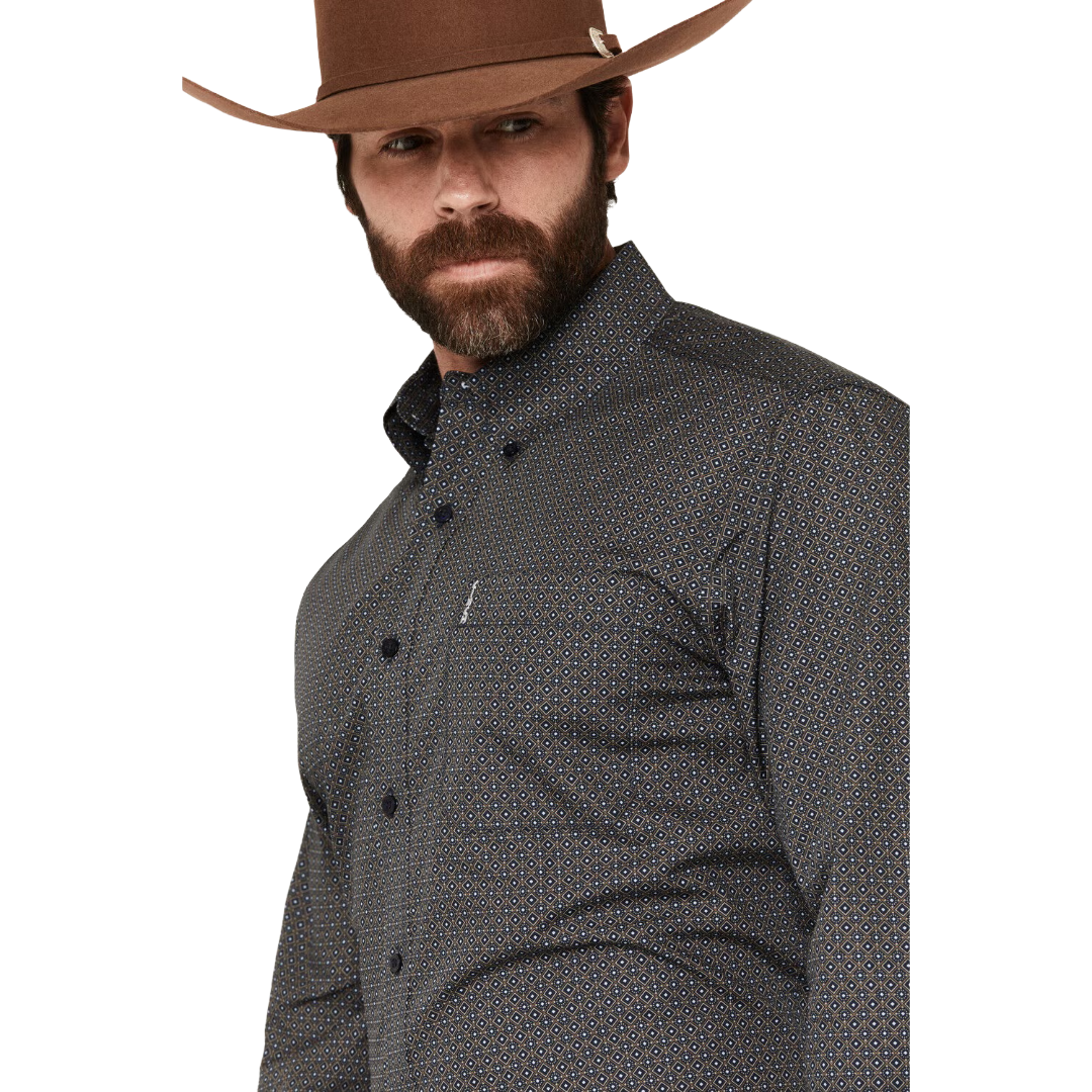 Cinch Mens Modern Print Navy Button Down Shirt MTW1347167