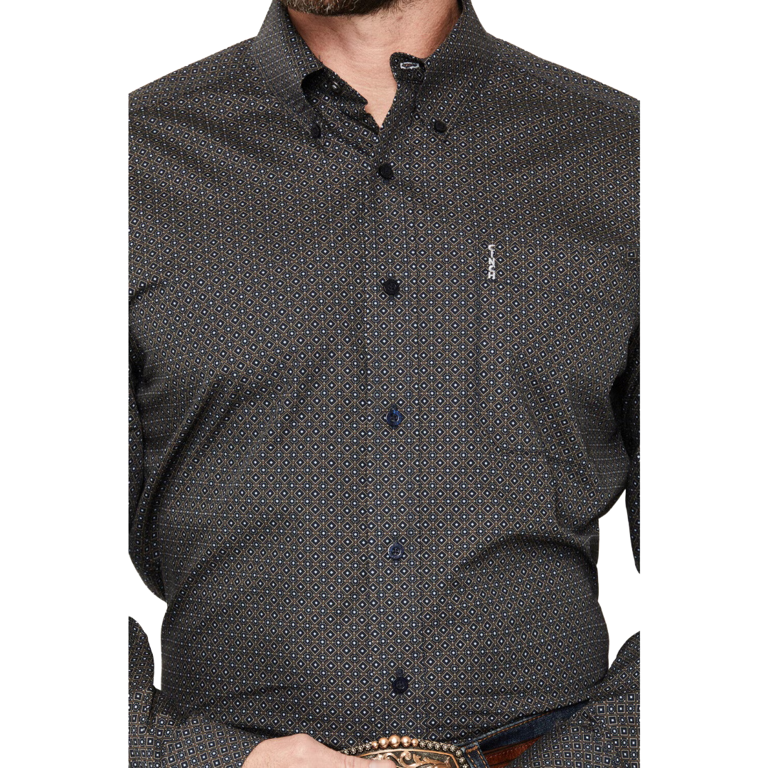 Cinch Mens Modern Print Navy Button Down Shirt MTW1347167