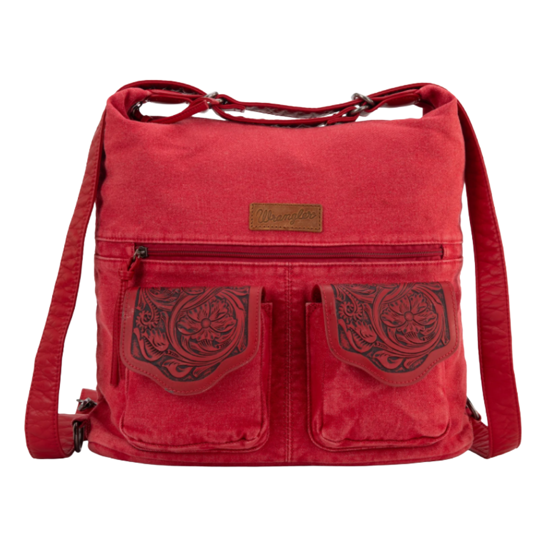 Wrangler Ladies Floral Tooled Red Denim Hobo Bag WG103-2008RD