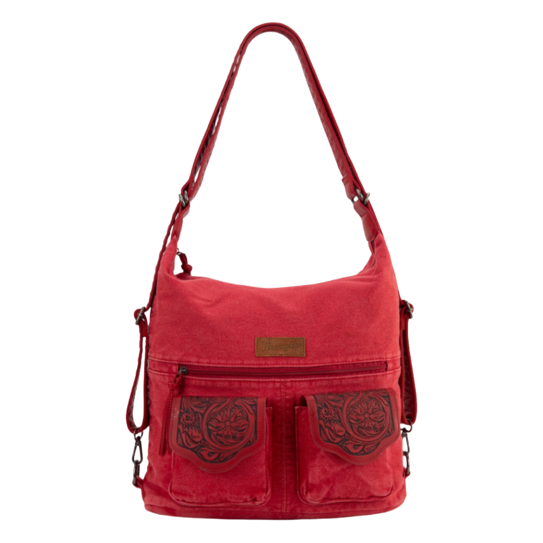 Wrangler Ladies Floral Tooled Red Denim Hobo Bag WG103-2008RD
