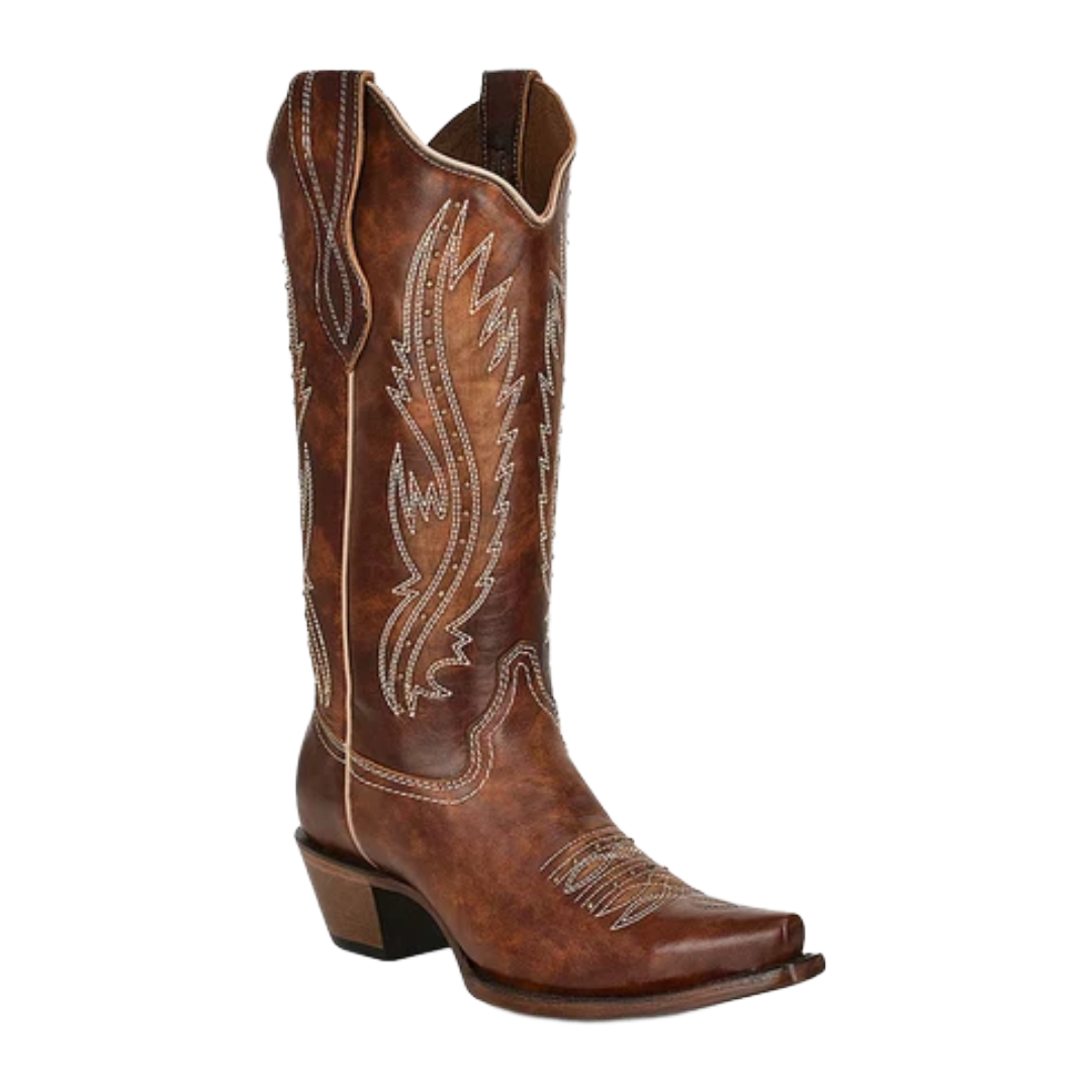 Circle G by Corral Ladies Tan Leather Embroidery & Studs Snip Toe Western Boot L2068
