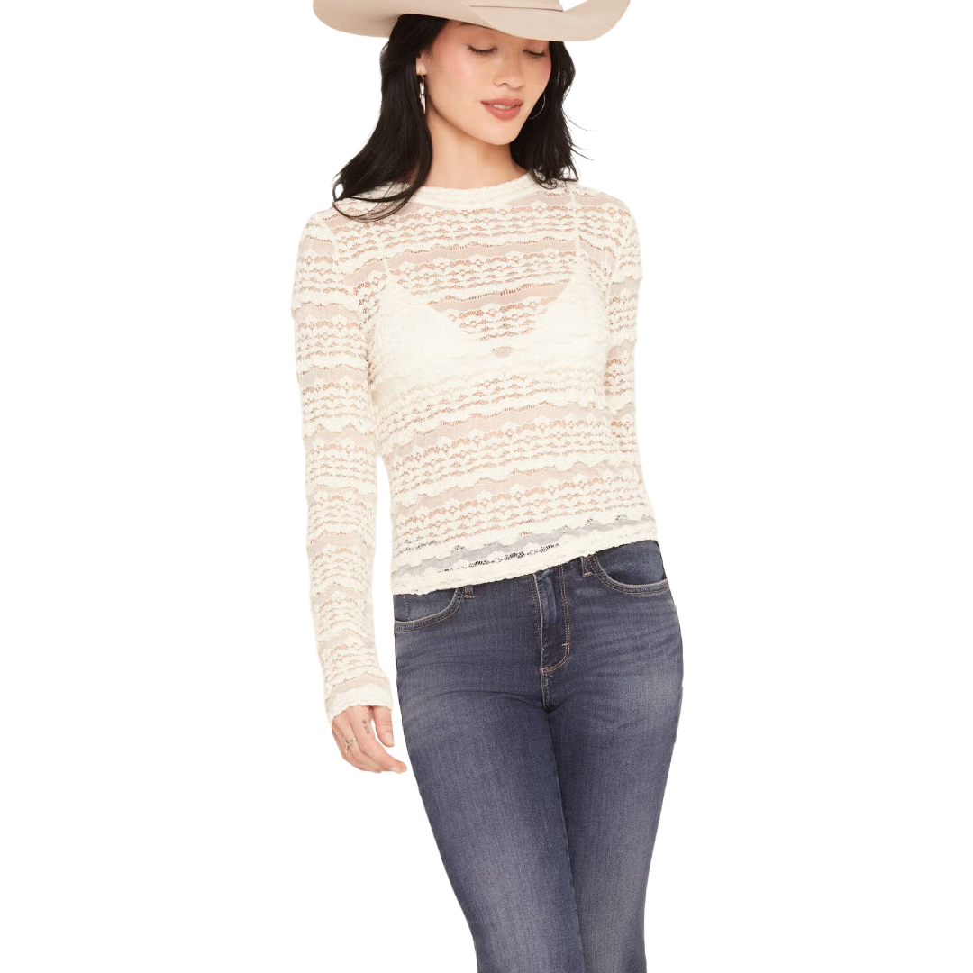 Rock & Roll Denim Ladies Cream Lace Knit Top BW22T09956