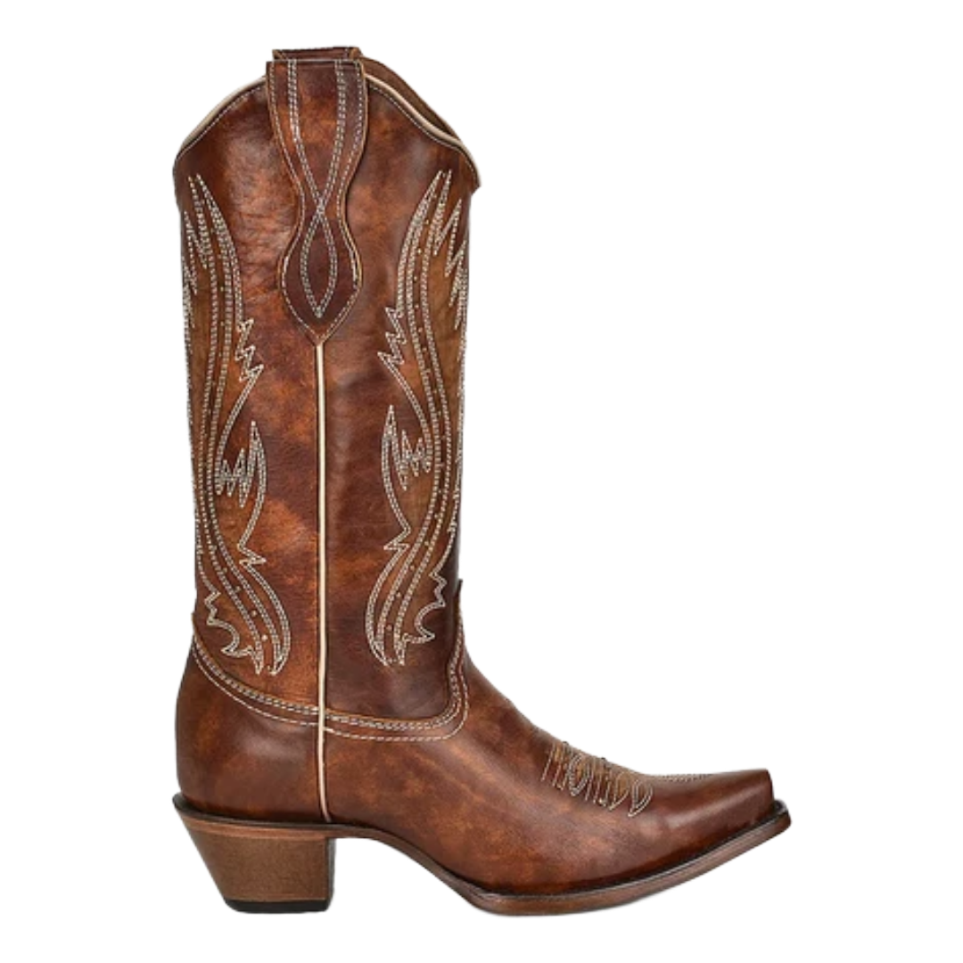 Circle G by Corral Ladies Tan Leather Embroidery & Studs Snip Toe Western Boot L2068